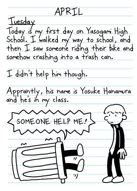2boys, black_pants, diary_of_a_wimpy_kid, english_commentary, english_text, hanamura_yousuke, mentosberi, multiple_boys