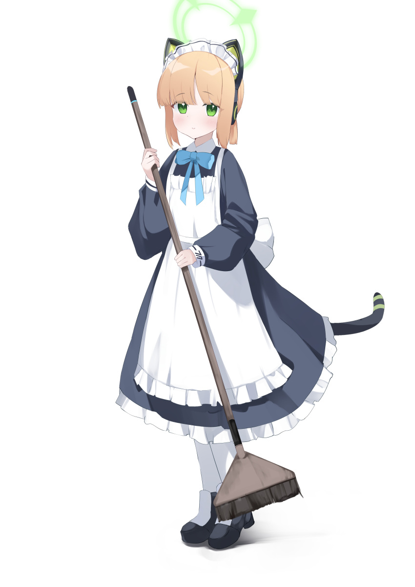 1girl, absurdres, animal_ear_headphones, animal_ears, apron, black_dress, black_footwear, blonde_hair