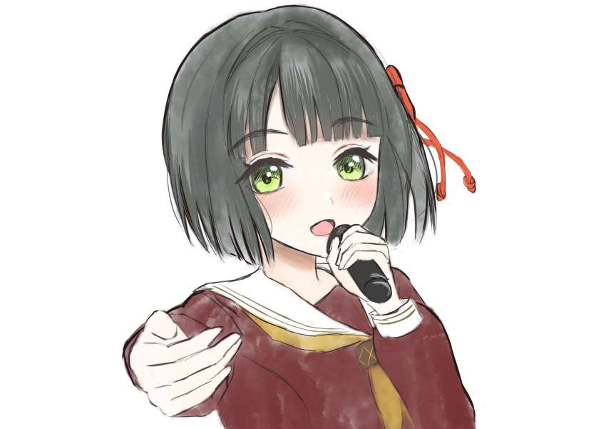 1girl, :d, absurdres, black_hair, blunt_bangs, blunt_ends, blush, bob_cut