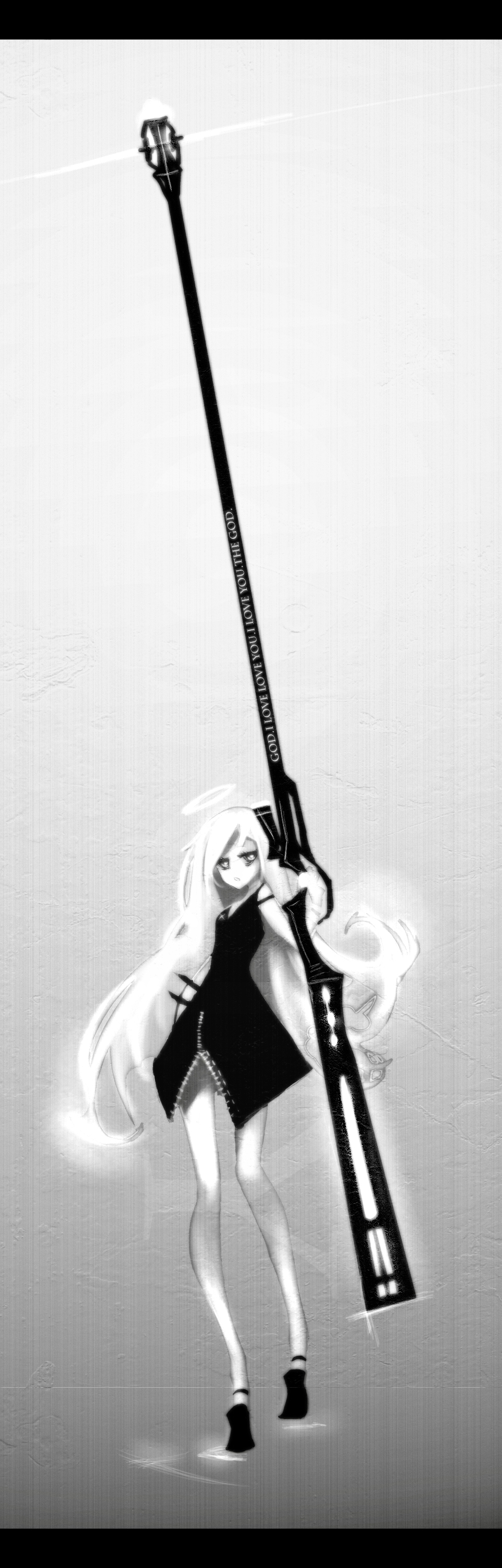 bad_anatomy, bad_id, black_dress, dress, grey, gun, highres, kiku_(kicdoc)