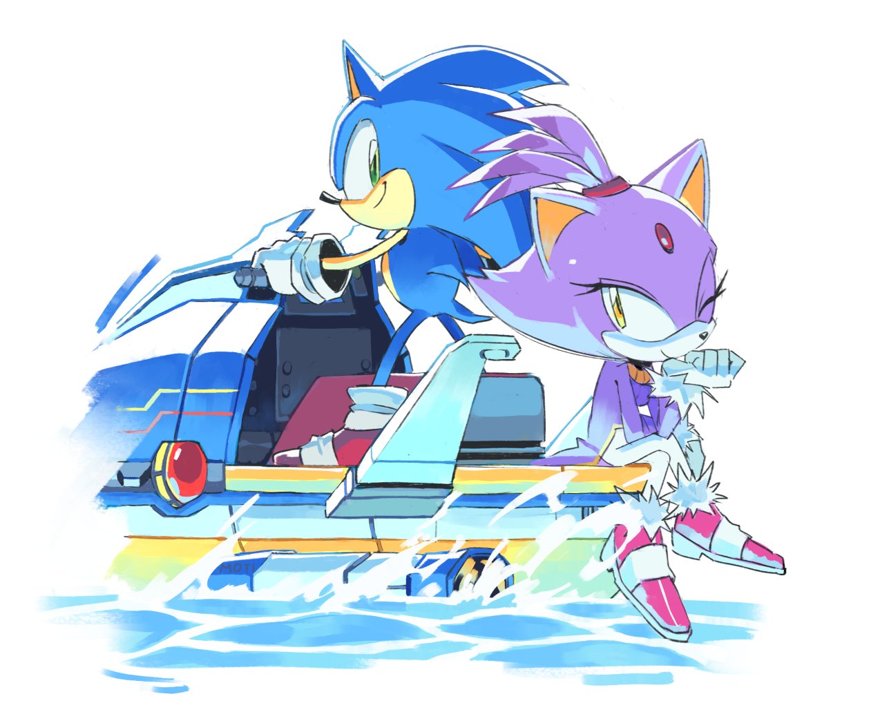 1boy, 1girl, animal_ears, blaze_the_cat, boat, cat_ears, cat_girl, furry