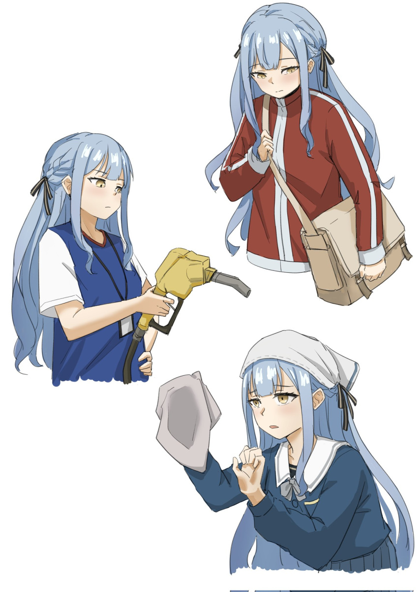 1girl, bang_dream!, bang_dream!_it's_mygo!!!!!, black_ribbon, blue_hair, blue_shirt, blue_skirt, braid