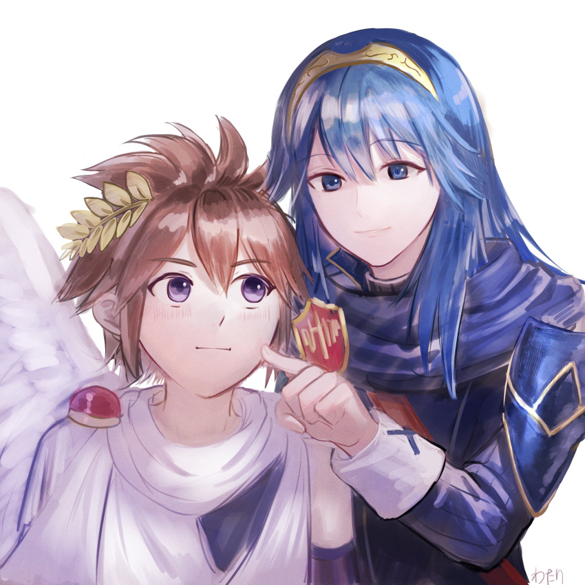 1boy, 1girl, absurdres, angel, angel_wings, blue_eyes, blue_hair, brand_of_the_exalt