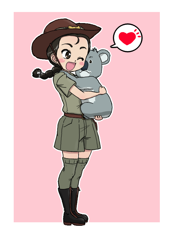 1girl, animal_hug, bag, belt, black_boots, black_eyes, black_hair, blonde_hair