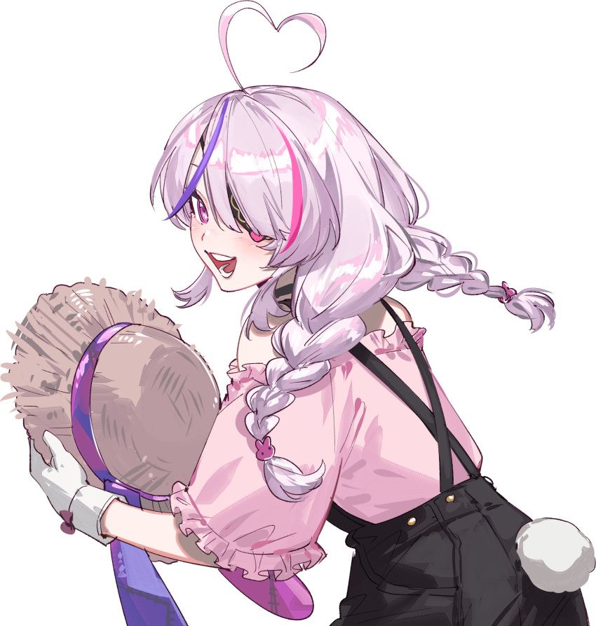 1girl, :d, ahoge, braid, eyepatch, from_behind, gloves, hat