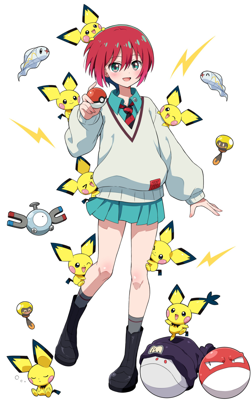 1girl, absurdres, amate_yuzuriha, aqua_eyes, aqua_shirt, aqua_skirt, blush, closed_mouth
