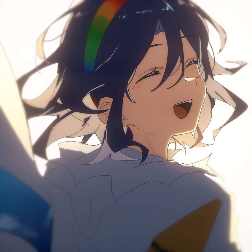 1girl, absurdres, blue_hair, cape, hairband, highres, maisuiren, multicolored_hairband