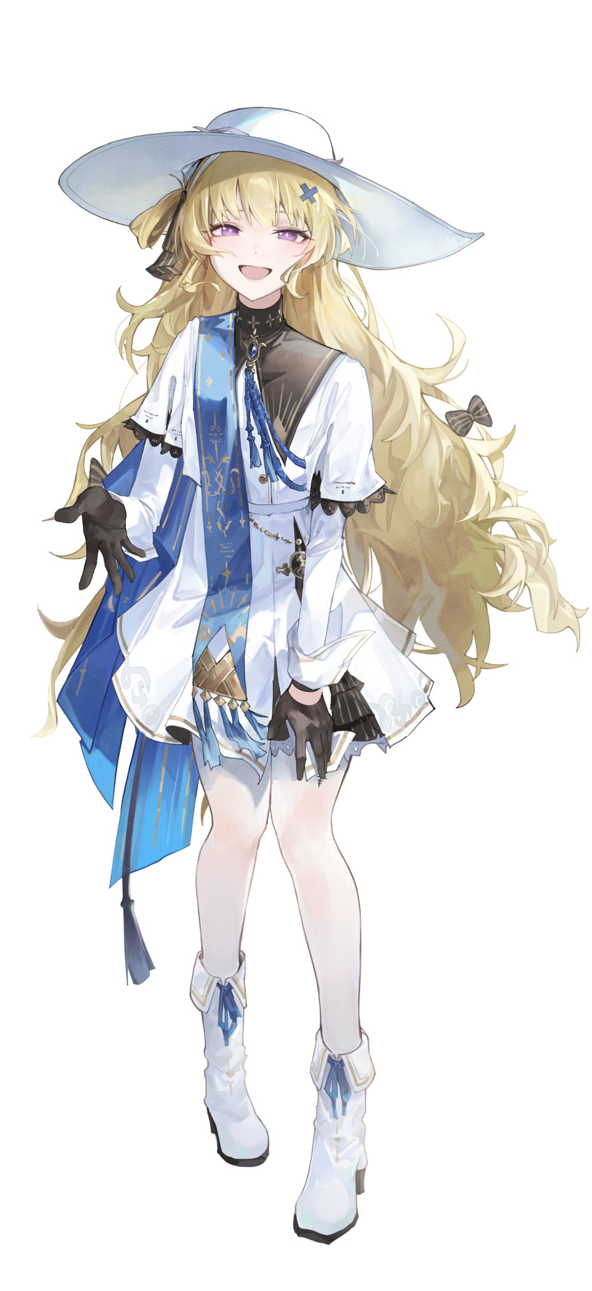 1girl, absurdres, black_bow, black_collar, black_gloves, blonde_hair, bow, collar