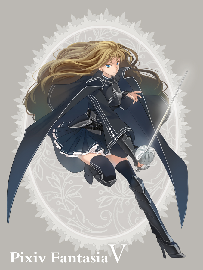 cape, high_heels, kalnow, long_hair, pixiv_fantasia, pixiv_fantasia_5, shoes, skirt