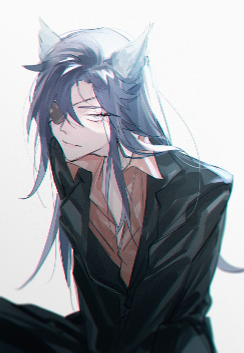 1boy, absurdres, animal_ears, azha8, between_legs, black_jacket, black_pants, black_suit