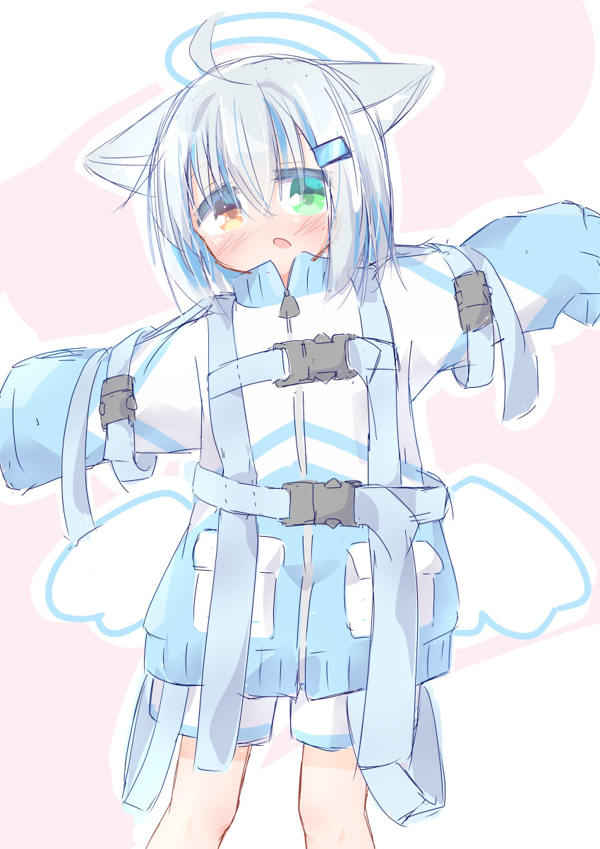 1girl, 1n4b4, :o, absurdres, ahoge, animal_ear_fluff, animal_ears, arm_up