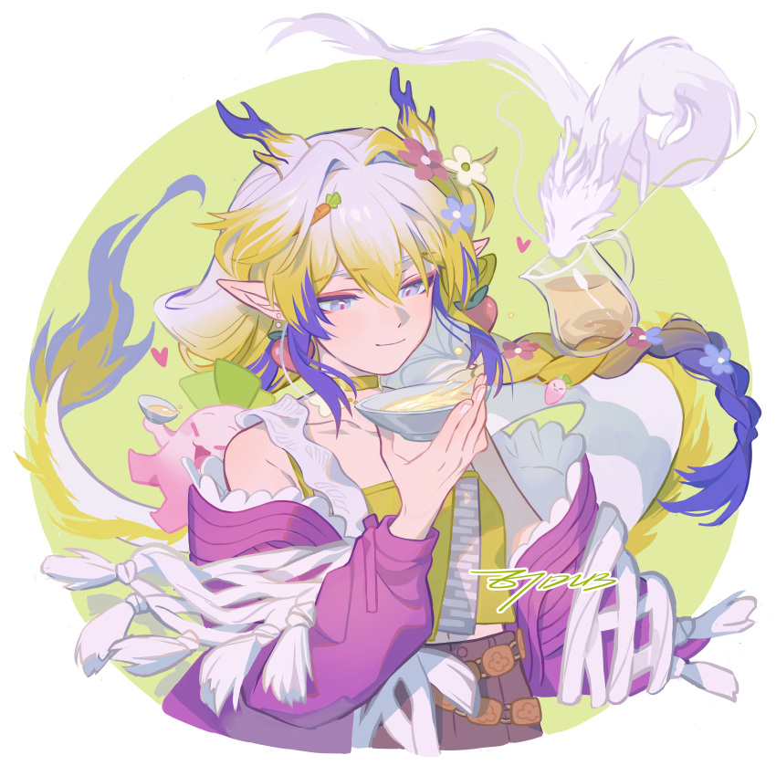 1girl, absurdres, arknights, bare_shoulders, blonde_hair, blue_eyes, border, braid