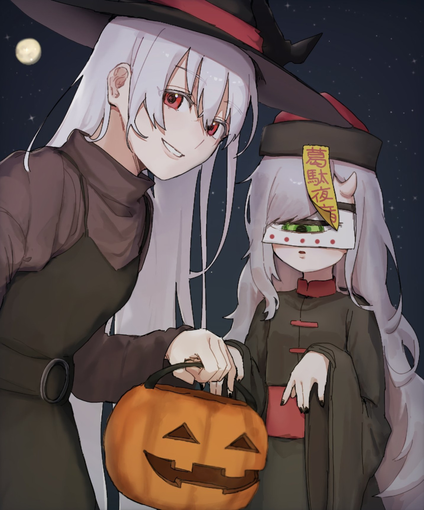 2girls, \||/, alternate_costume, black_dress, black_nails, black_robe, brown_sweater, chinese_clothes