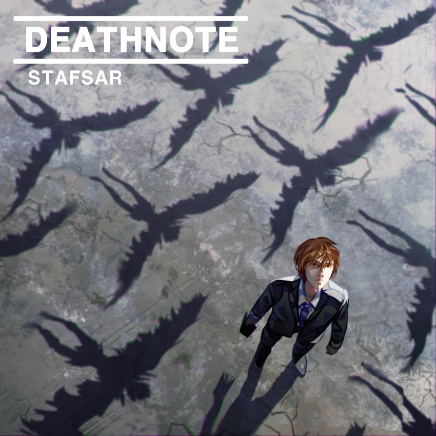 1boy, absolution_(album), album_cover, album_cover_redraw, brown_hair, cover, death_note, death_note_(object)