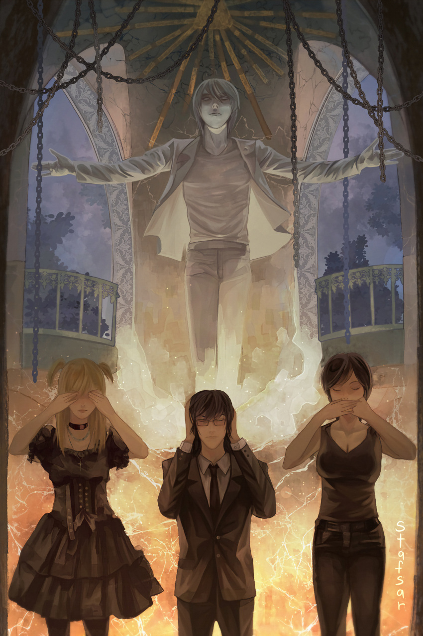 2boys, 2girls, amane_misa, chain, death_note, goth_fashion, gothic_lolita, highres