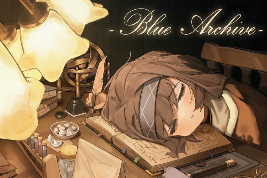 1girl, absurdres, bags_under_eyes, blue_archive, blush, book, brown_hair, brown_jacket