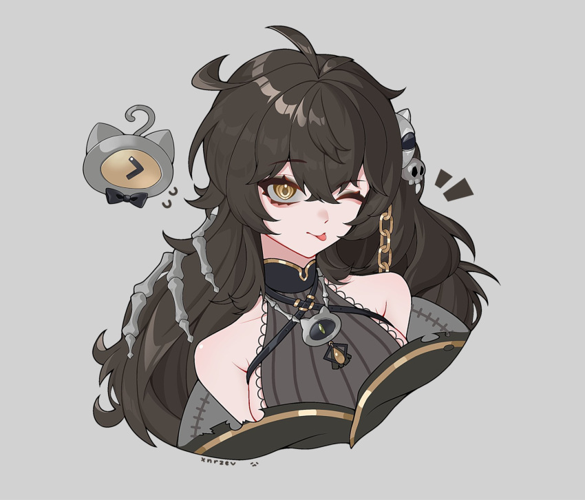 1girl, 1other, ;p, aegyo_sal, ahoge, animal_ears, artist_name, bare_shoulders