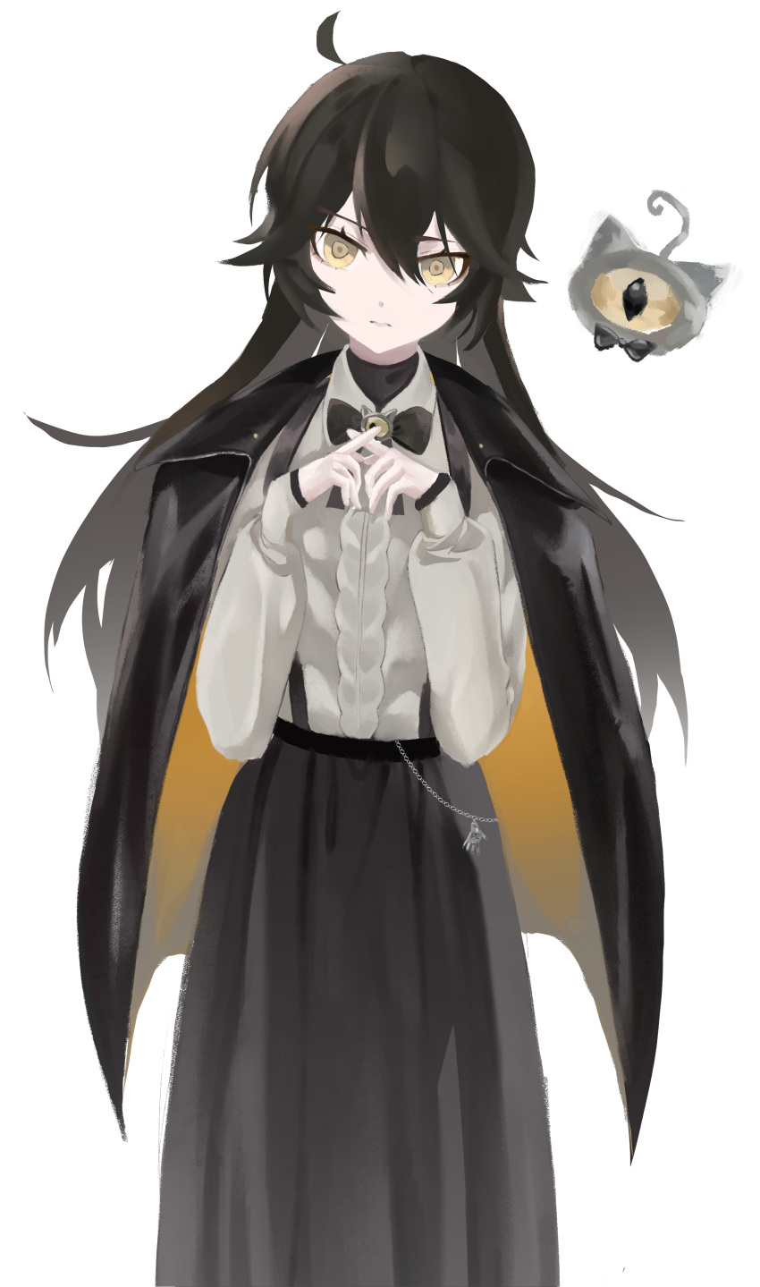 1girl, absurdres, ahoge, animal_ears, black_bow, black_bowtie, black_hair, black_jacket