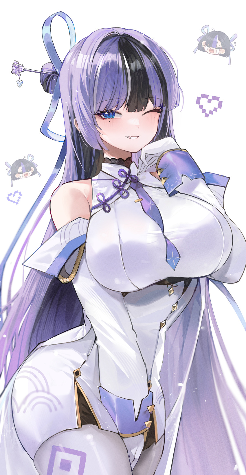 2girls, absurdres, bare_shoulders, between_legs, black_hair, breasts, chibi, commentary