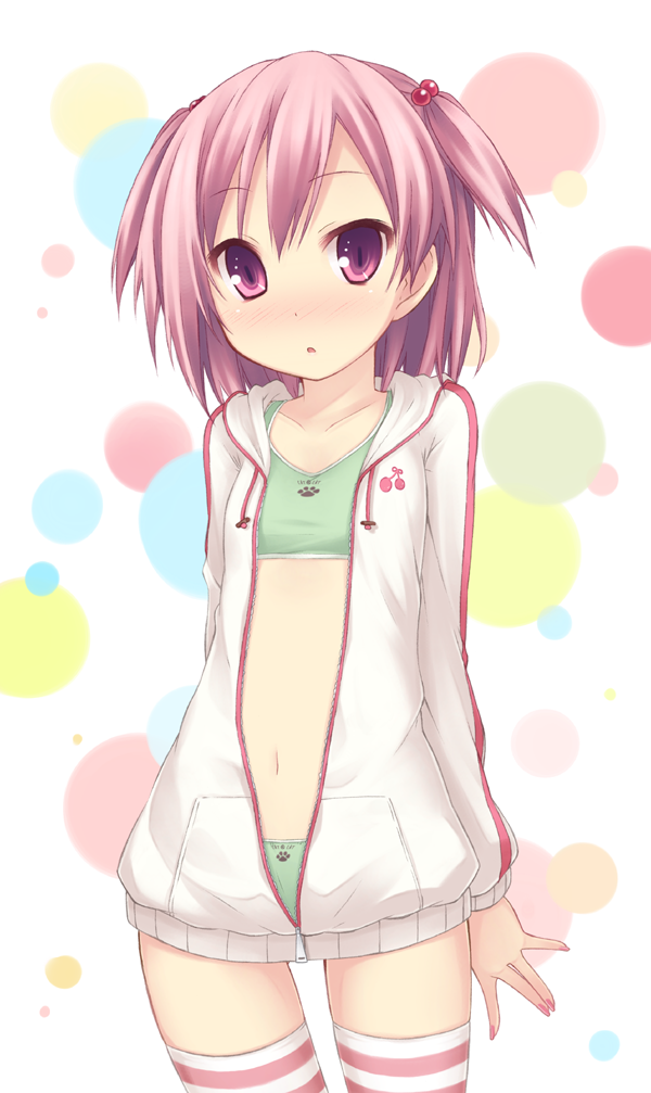 blush, child, flat_chest, hooded_jacket, looking_at_viewer, nail_polish, open_clothes, open_jacket