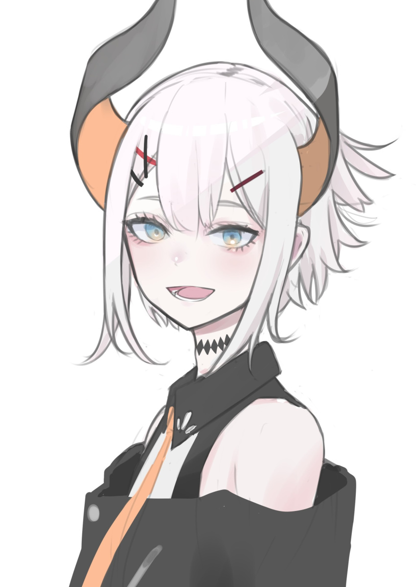 1girl, absurdres, black_horns, blue_eyes, hair_ornament, hairclip, highres, horns