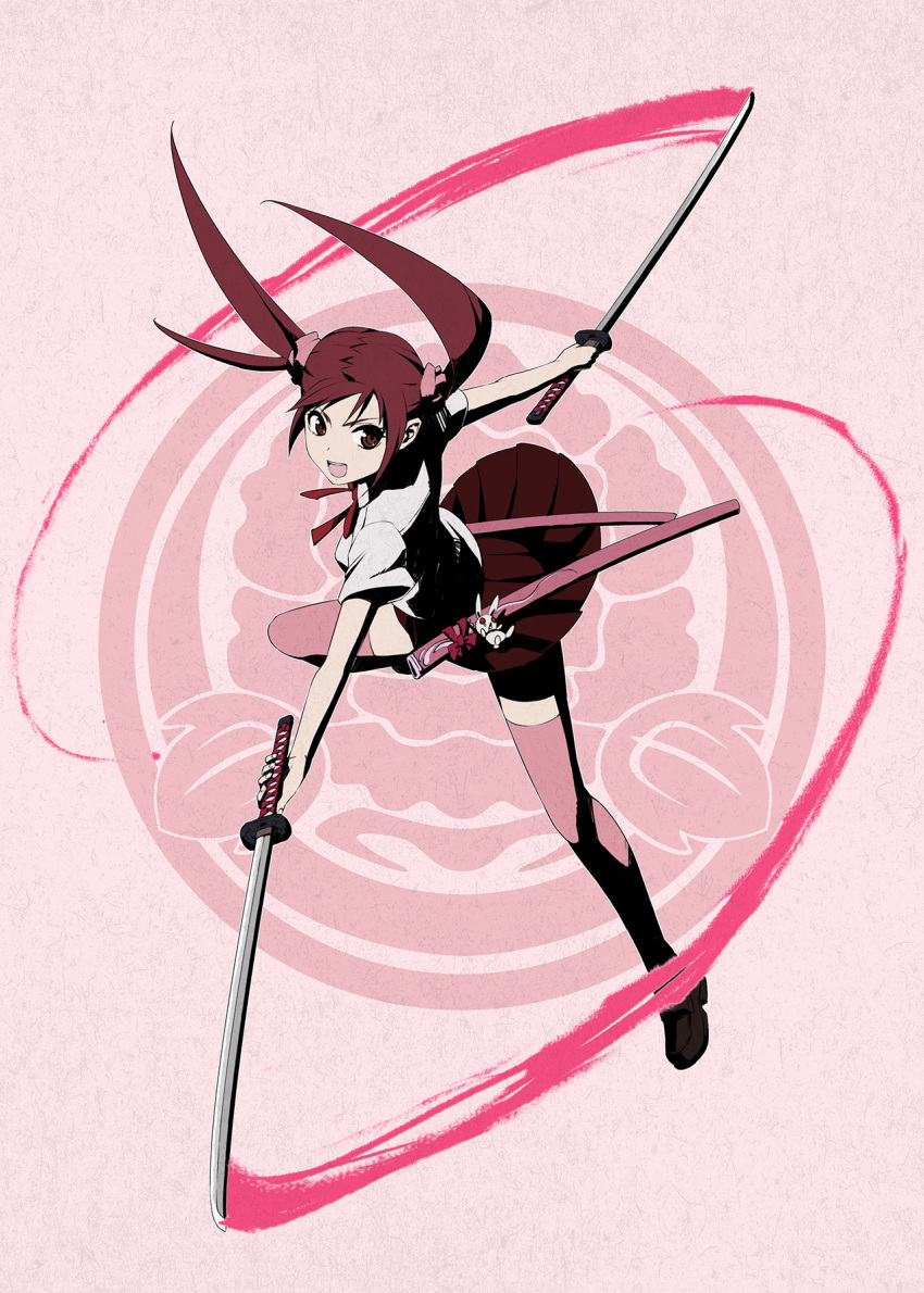 brown_hair, bunny, highres, kami_juukou, katana, legs, long_hair, original