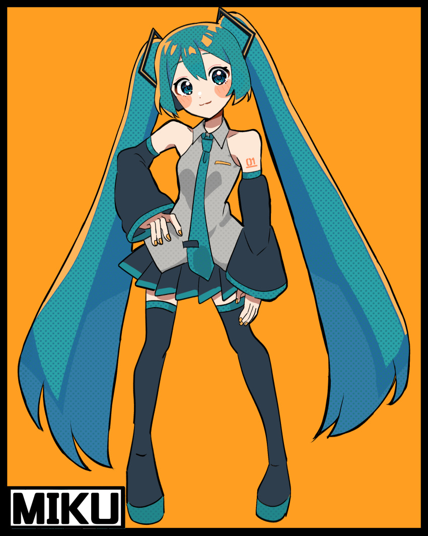 absurdres, aqua_eyes, aqua_hair, aqua_necktie, bare_shoulders, black_background, black_boots, black_skirt