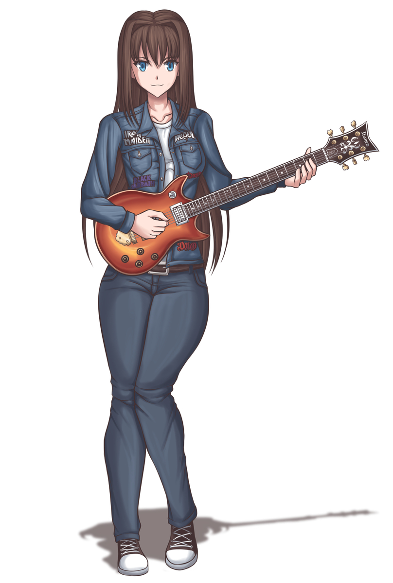 aozaki_aoko, belt, black_sabbath, blue_eyes, breast_pocket, brown_hair, denim, denim_jacket