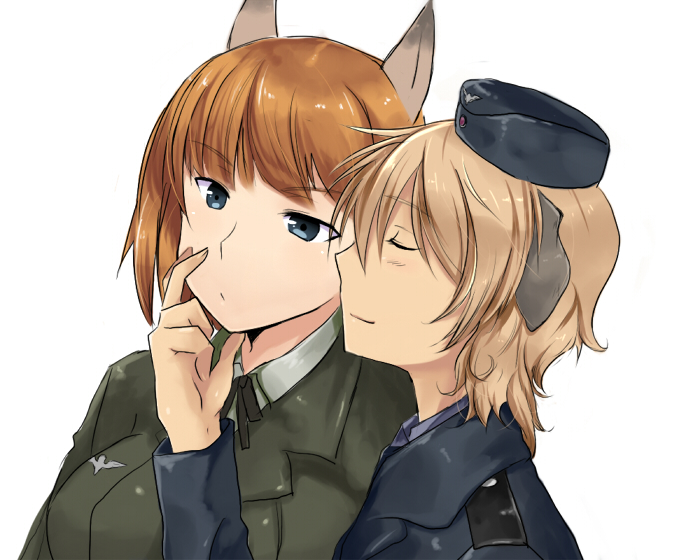 aimai_(luckyfive), animal_ears, bad_id, blue_eyes, brown_hair, closed_eyes, eyes_closed, gundula_rall