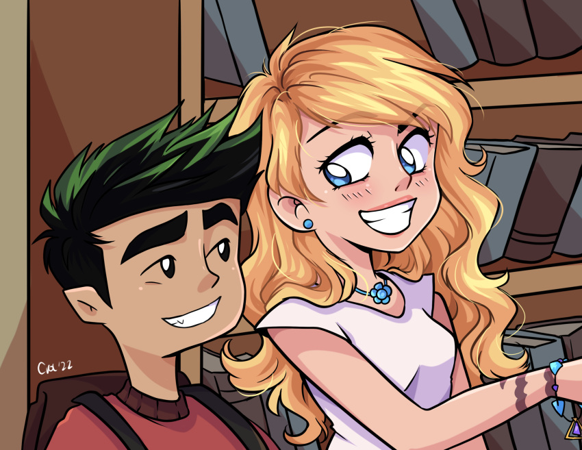 1boy, 1girl, american_dragon_jake_long, asian, blonde_hair, blue_eyes, carolinerdraws, couple