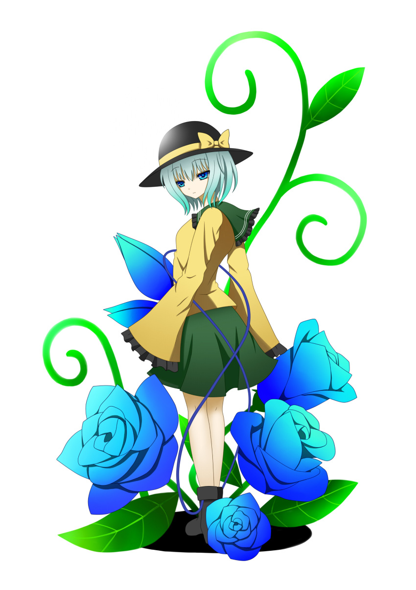 absurdres, bad_id, blue_eyes, blue_rose, blush, boots, clea, flower
