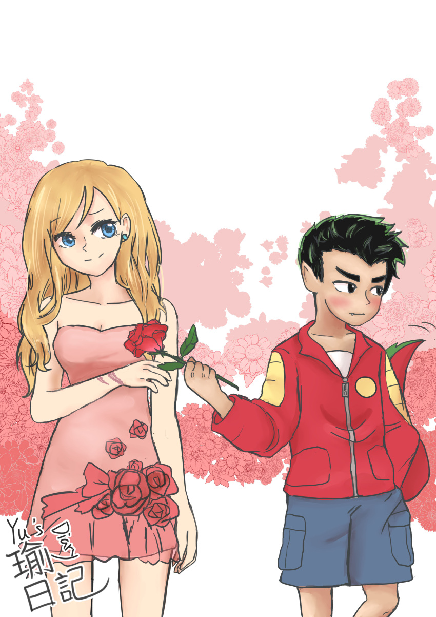 1boy, 1girl, age_difference, american_dragon_jake_long, blonde_hair, blonde_hair_female, couple, disney