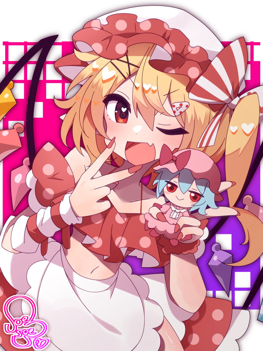 1girl, alternate_costume, alternate_headwear, apron, artist_name, blonde_hair, blue_hair, bow