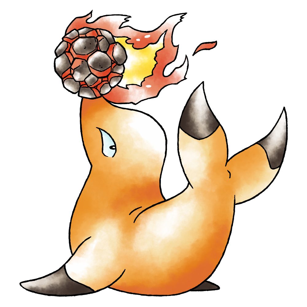 balancing, balancing_on_nose, bombshikaa, colored_skin, fire, fireball, from_behind, full_body