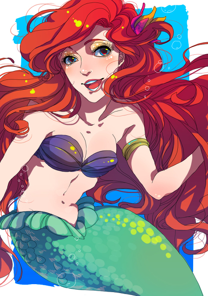 1girl, ariel, ariel_(disney), bra, disney, female, happy, lingerie