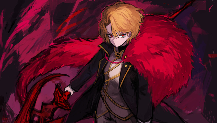 1girl, aiguillette, badnick69_(camchi), black_coat, blonde_hair, closed_mouth, coat, commentary_request