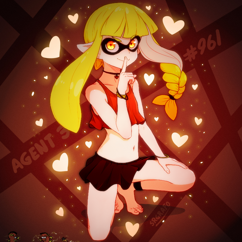 1girl, anklet, bare_shoulders, barefoot, blonde_hair, bracelet, braid, cephalopod_eyes