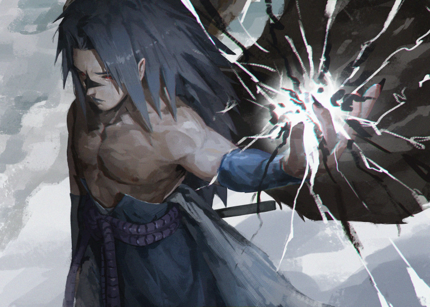 1boy, absurdres, alternate_form, electricity, facial_mark, highres, long_hair, male_focus