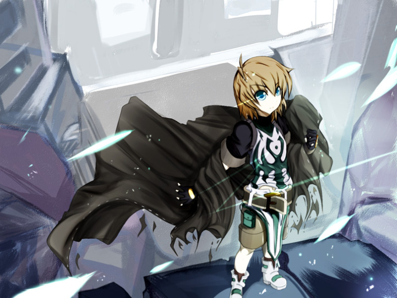 blue_eyes, cape, fingerless_gloves, gloves, lyrical_nanoha, mahou_shoujo_lyrical_nanoha, male, solo