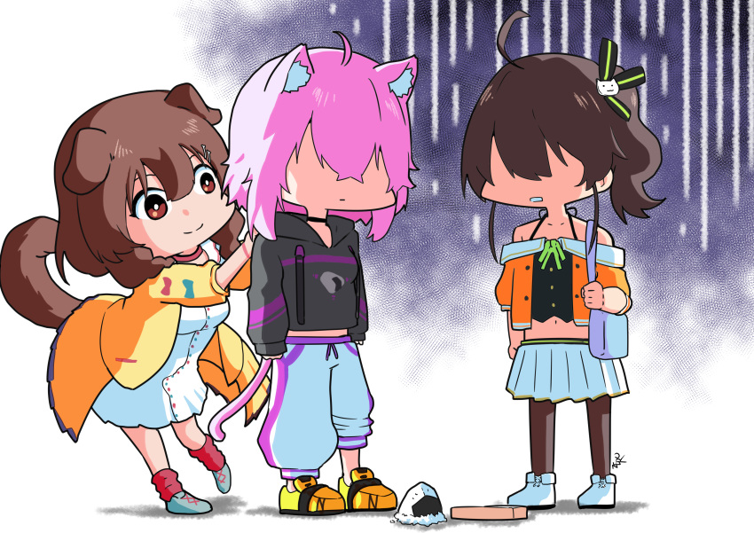 absurdres, ahoge, animal_ear_fluff, animal_ears, bare_shoulders, black_hoodie, bone_hair_ornament, braid