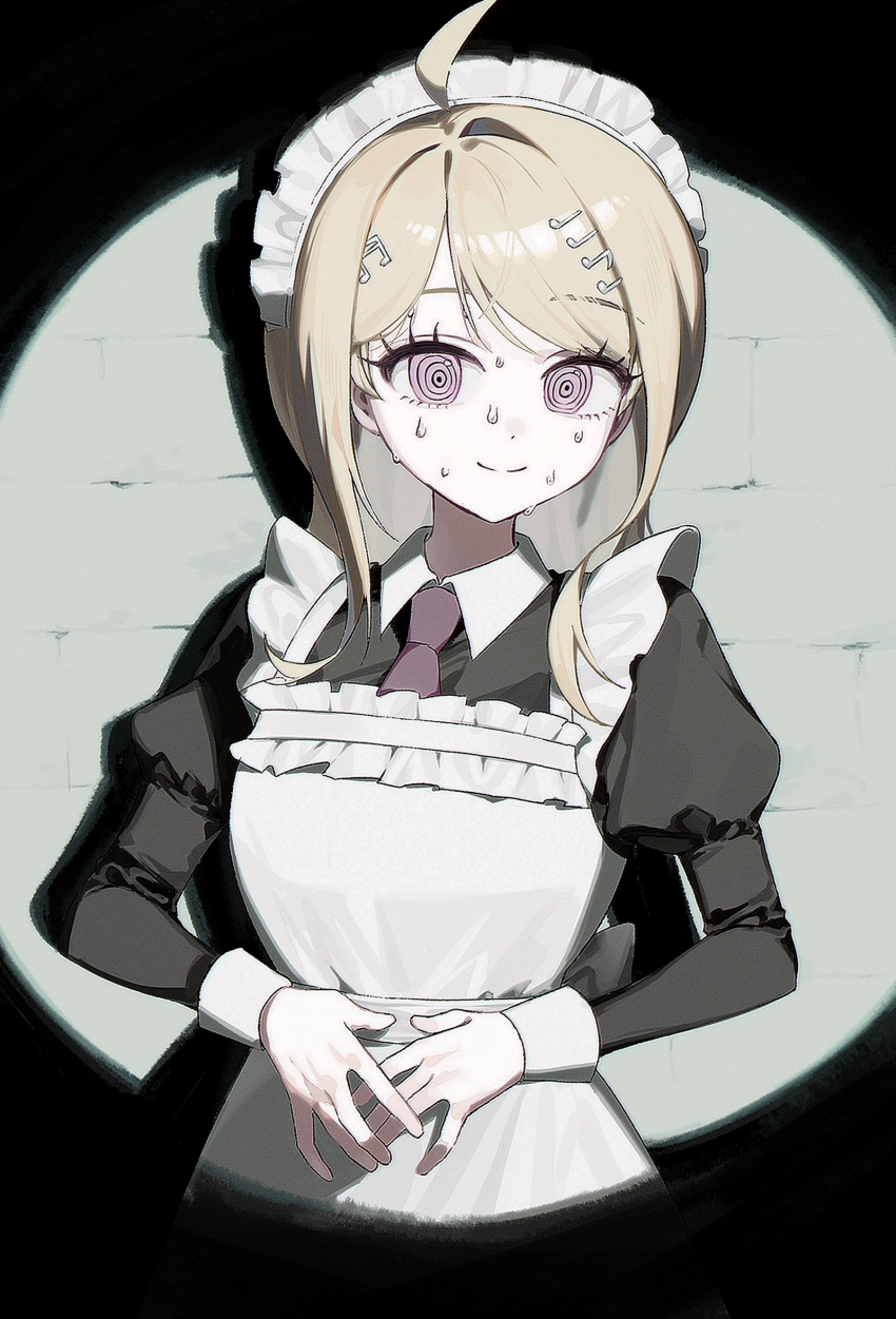 1girl, @_@, absurdres, ahoge, akamatsu_kaede, blonde_hair, breasts, chama_(chacoc0)