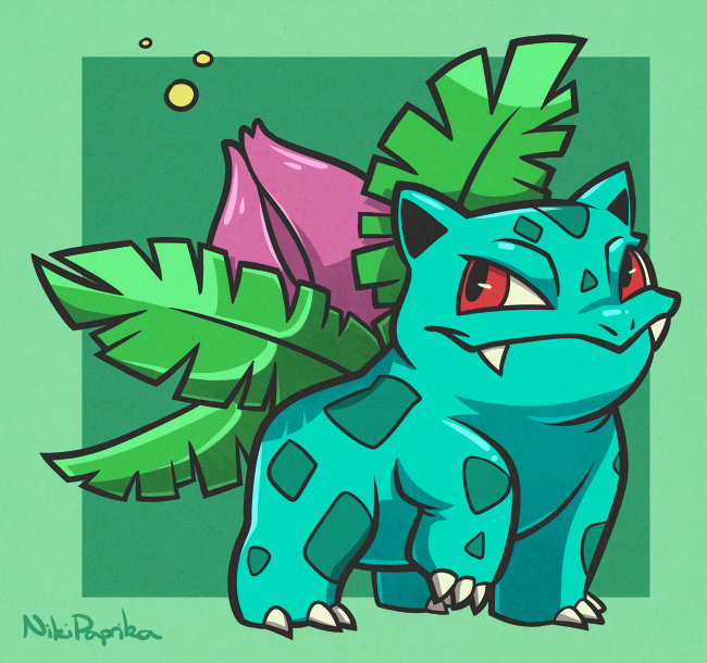 border, claws, closed_mouth, commentary, english_commentary, fangs, full_body, green_background