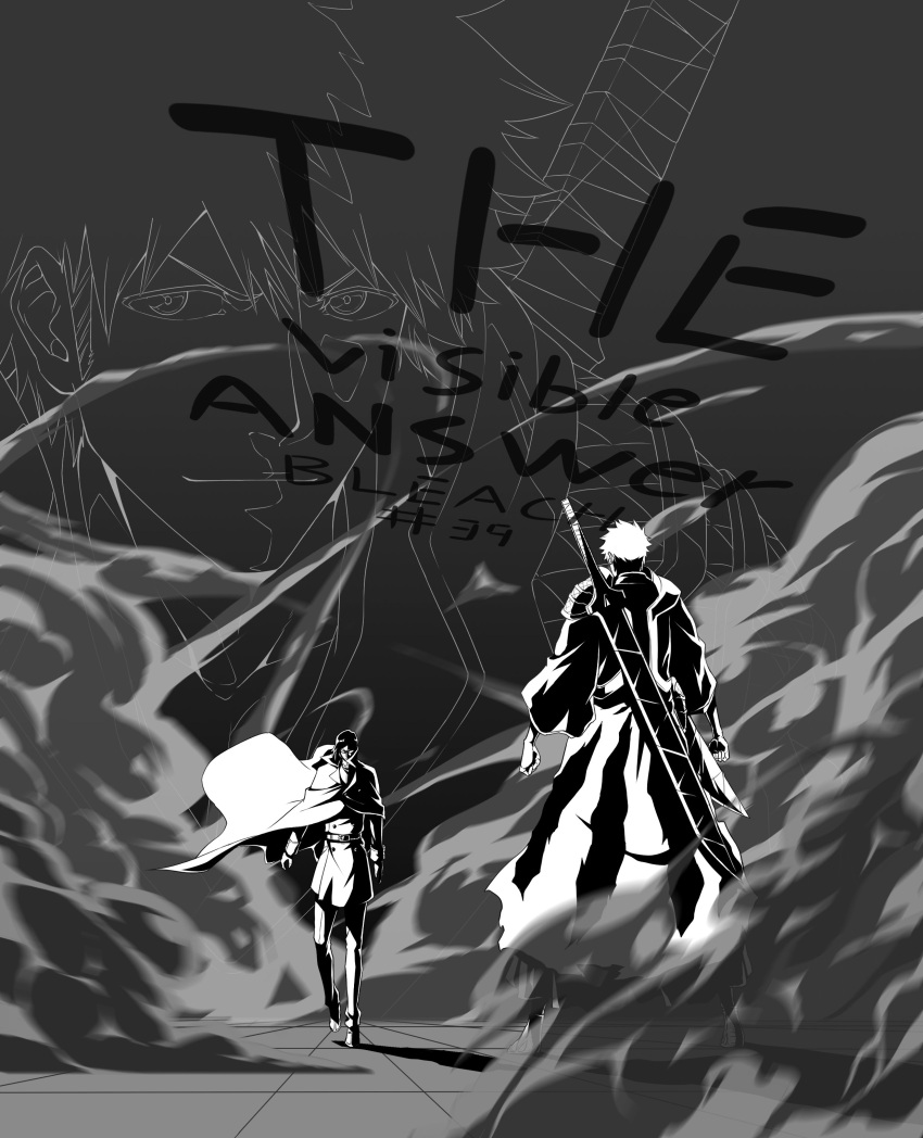 2boys, 7l6cup9yzr1xu7d, absurdres, armor, battle, black_kimono, bleach, bleach:_sennen_kessen-hen