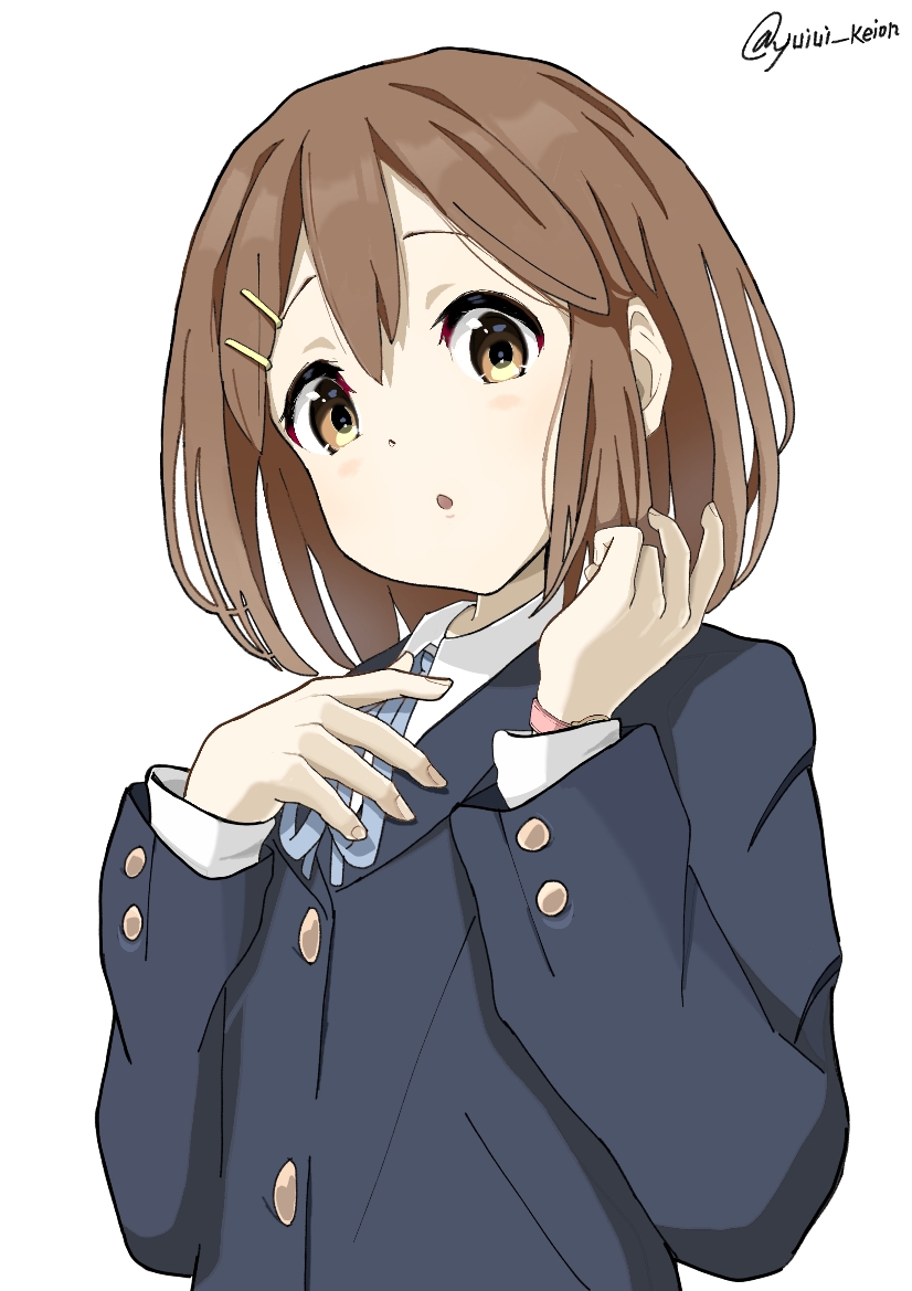 1girl, :o, artist_name, black_jacket, blazer, blue_ribbon, brown_eyes, brown_hair