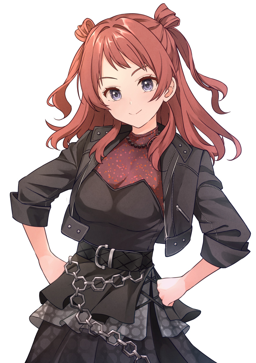 1girl, absurdres, b1ack_illust, belt, belted_skirt, black_belt, black_corset, black_jacket