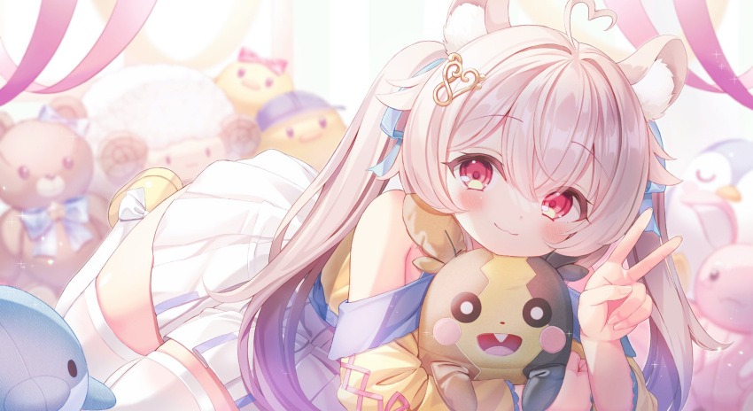 animal_ears, artist_check, blonde_hair, blush, hair_ornament, heart_hair_strand, highres, indie_virtual_youtuber
