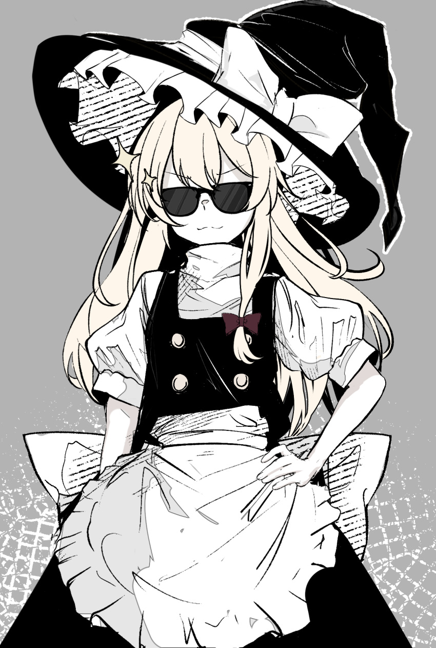 1girl, apron, blonde_hair, bow, closed_mouth, collared_dress, dress, frilled_apron