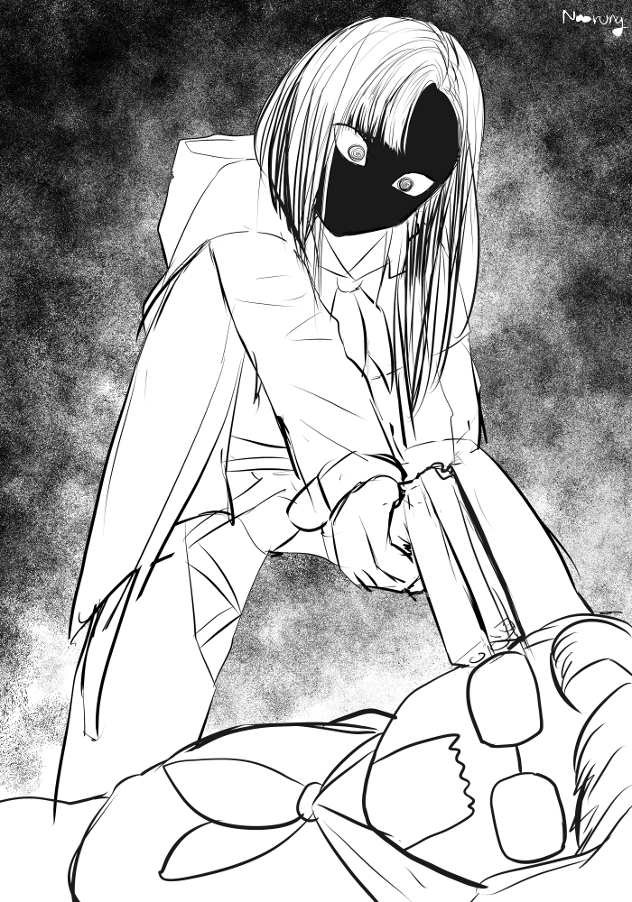 2girls, @_@, eunhwa_(nikke), glasses, goddess_of_victory:_nikke, greyscale, gun, handgun