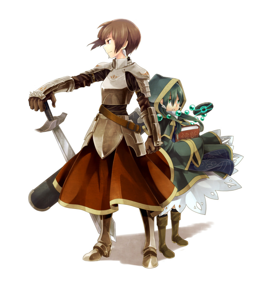 armor, brown_hair, earrings, green_hair, highres, jewelry, knight, long_hair