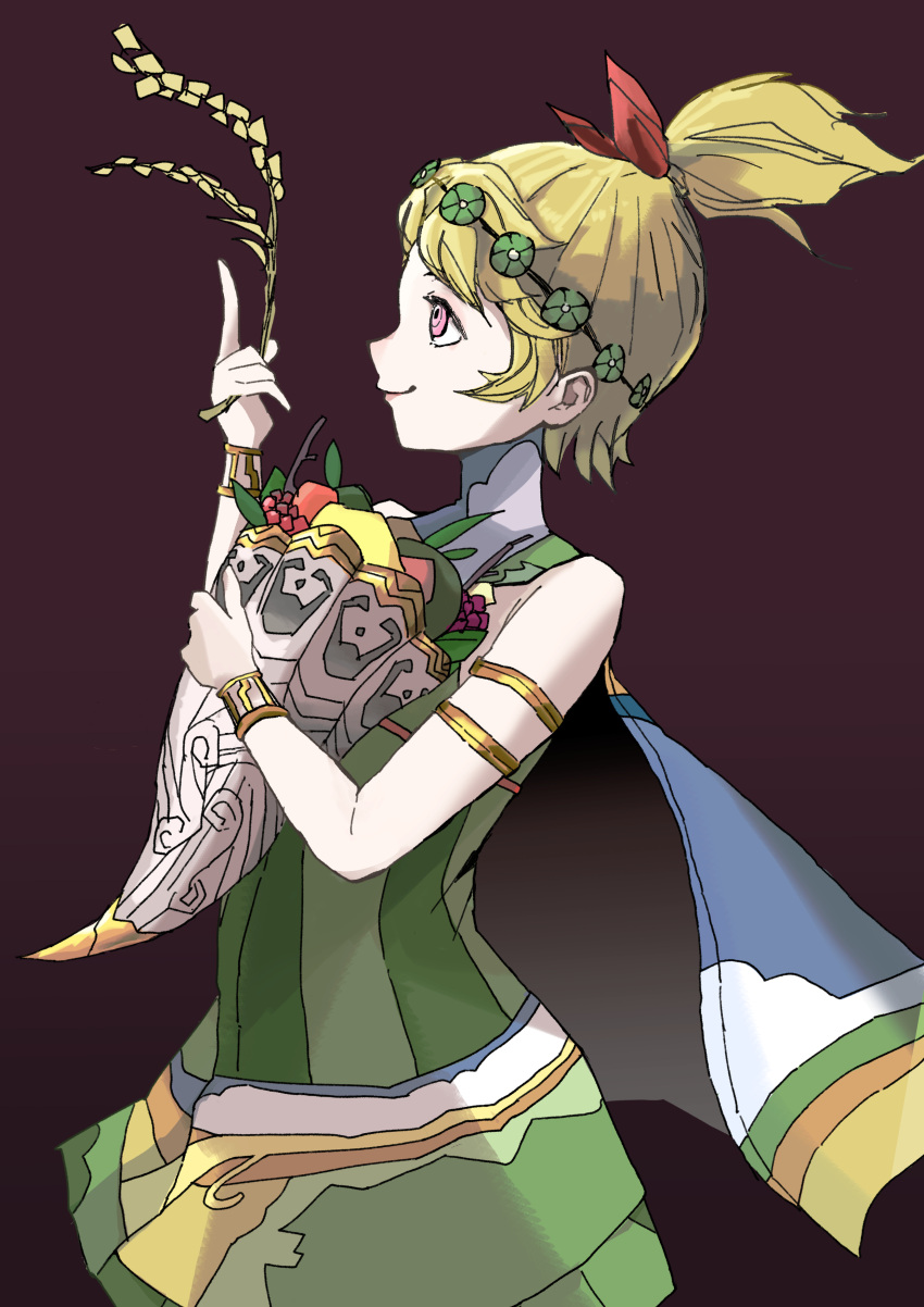 1girl, absurdres, blonde_hair, closed_mouth, commentary_request, cornucopia, demeter_(megami_tensei), dress
